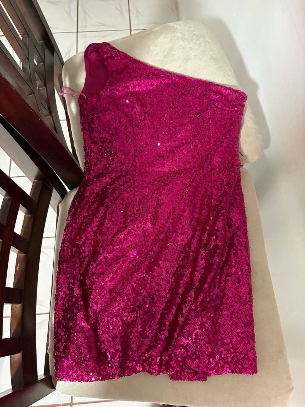 One-Shoulder Fuchsia Sequin Dress